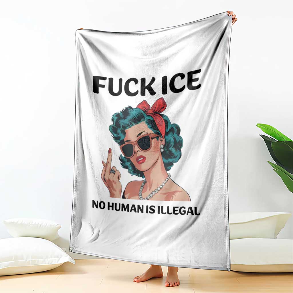 F Ice No Human Is Illegal Throw Blanket Feminist Pop Art Against Ice Protest Resistance