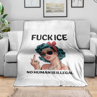 F Ice No Human Is Illegal Throw Blanket Feminist Pop Art Against Ice Protest Resistance