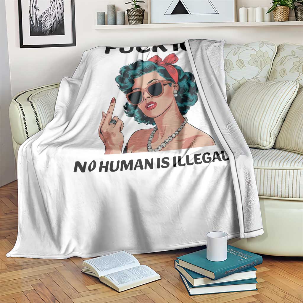 F Ice No Human Is Illegal Throw Blanket Feminist Pop Art Against Ice Protest Resistance