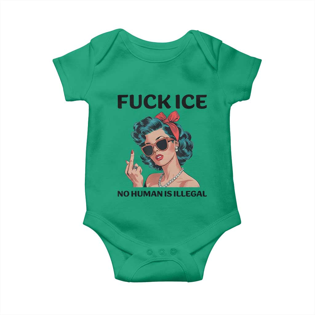F Ice No Human Is Illegal Baby Onesie Feminist Pop Art Against Ice Protest Resistance