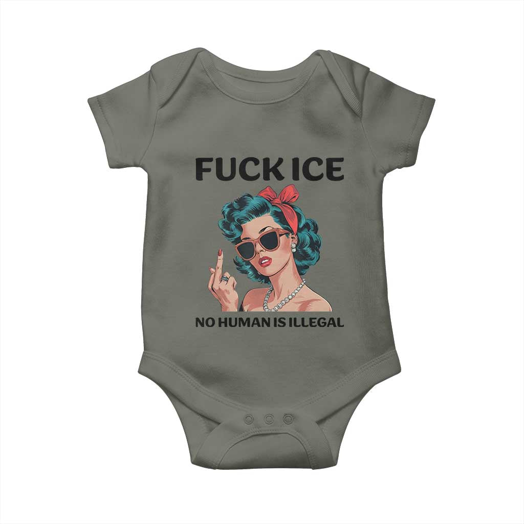 F Ice No Human Is Illegal Baby Onesie Feminist Pop Art Against Ice Protest Resistance