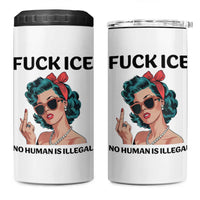 F Ice No Human Is Illegal 4 in 1 Can Cooler Tumbler Feminist Pop Art Against Ice Protest Resistance