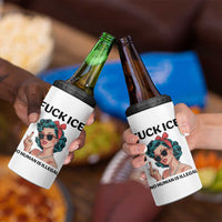 F Ice No Human Is Illegal 4 in 1 Can Cooler Tumbler Feminist Pop Art Against Ice Protest Resistance