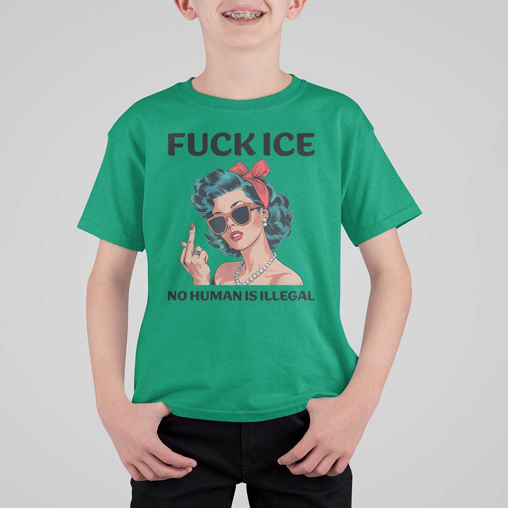 F Ice No Human Is Illegal T Shirt For Kid Feminist Pop Art Against Ice Protest Resistance