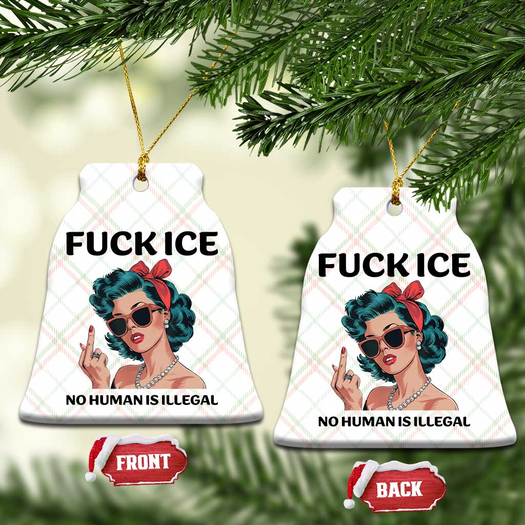 F Ice No Human Is Illegal Ceramic Ornament Feminist Pop Art Against Ice Protest Resistance
