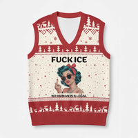 F Ice No Human Is Illegal V-Neck Knit Sweater Vest Feminist Pop Art Against Ice Protest Resistance