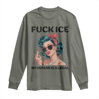 F Ice No Human Is Illegal Long Sleeve Shirt Feminist Pop Art Against Ice Protest Resistance