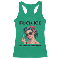 F Ice No Human Is Illegal Racerback Tank Top Feminist Pop Art Against Ice Protest Resistance
