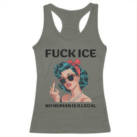 F Ice No Human Is Illegal Racerback Tank Top Feminist Pop Art Against Ice Protest Resistance