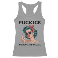 F Ice No Human Is Illegal Racerback Tank Top Feminist Pop Art Against Ice Protest Resistance
