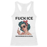 F Ice No Human Is Illegal Racerback Tank Top Feminist Pop Art Against Ice Protest Resistance