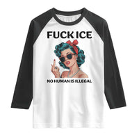 F Ice No Human Is Illegal Raglan Shirt Feminist Pop Art Against Ice Protest Resistance
