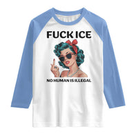 F Ice No Human Is Illegal Raglan Shirt Feminist Pop Art Against Ice Protest Resistance