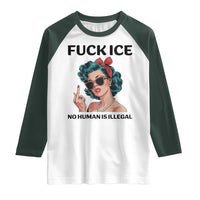 F Ice No Human Is Illegal Raglan Shirt Feminist Pop Art Against Ice Protest Resistance