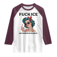 F Ice No Human Is Illegal Raglan Shirt Feminist Pop Art Against Ice Protest Resistance