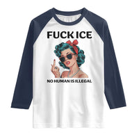 F Ice No Human Is Illegal Raglan Shirt Feminist Pop Art Against Ice Protest Resistance