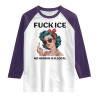 F Ice No Human Is Illegal Raglan Shirt Feminist Pop Art Against Ice Protest Resistance