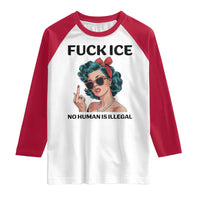 F Ice No Human Is Illegal Raglan Shirt Feminist Pop Art Against Ice Protest Resistance