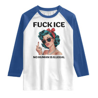 F Ice No Human Is Illegal Raglan Shirt Feminist Pop Art Against Ice Protest Resistance