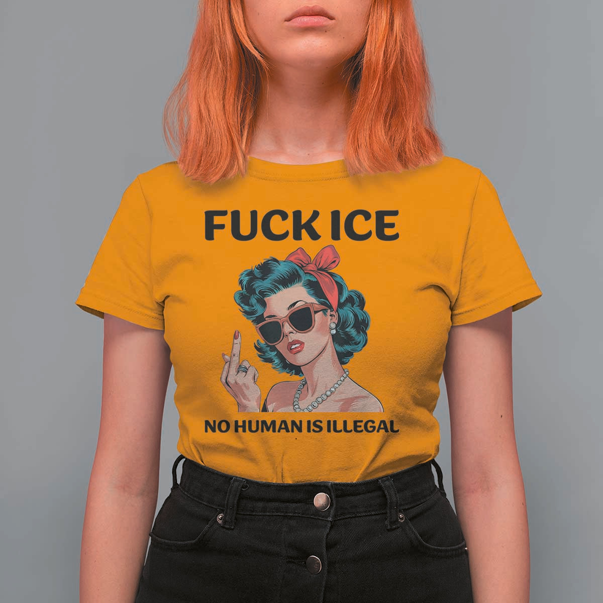 F Ice No Human Is Illegal T Shirt For Women Feminist Pop Art Against Ice Protest Resistance