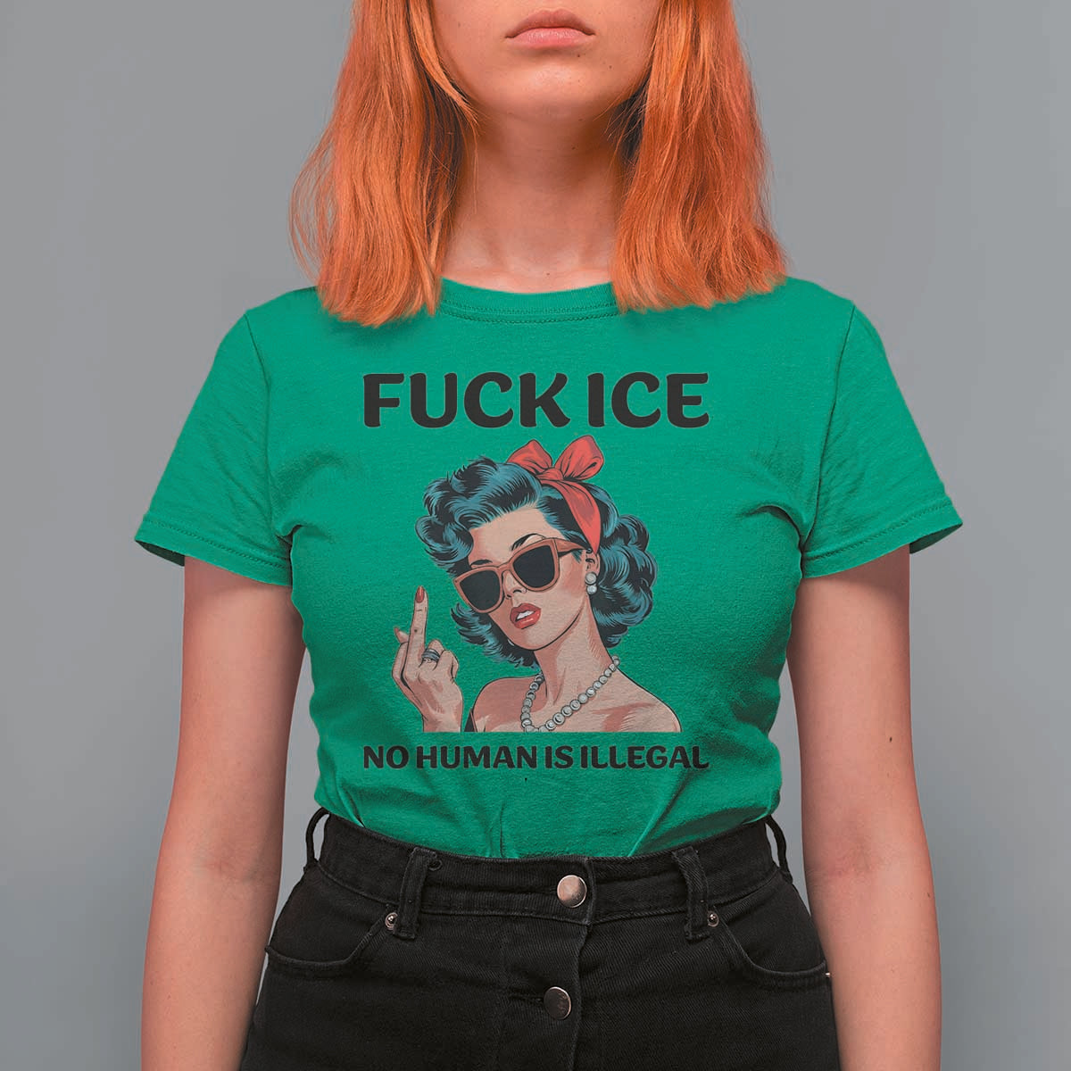 F Ice No Human Is Illegal T Shirt For Women Feminist Pop Art Against Ice Protest Resistance