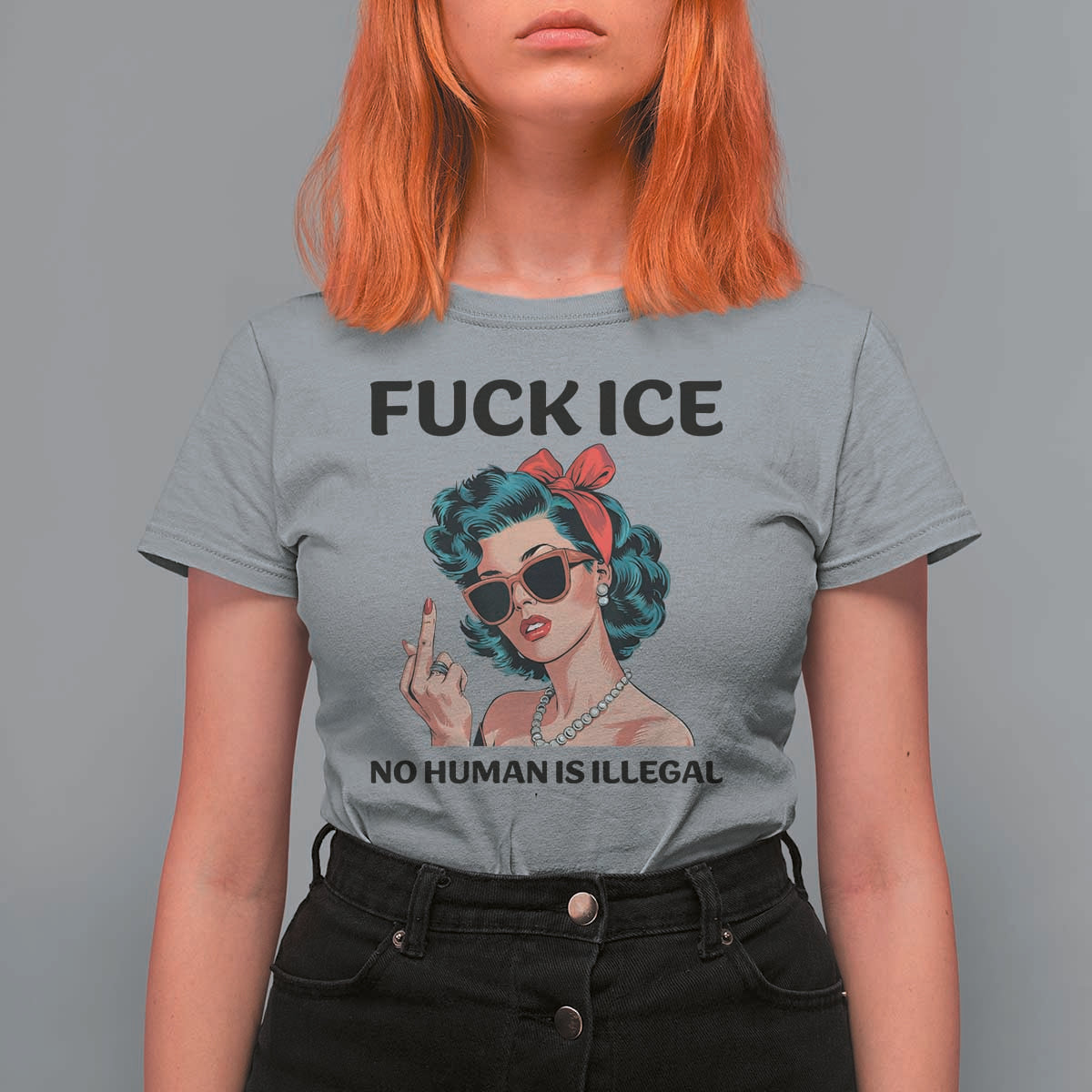 F Ice No Human Is Illegal T Shirt For Women Feminist Pop Art Against Ice Protest Resistance