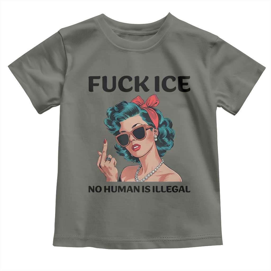 F Ice No Human Is Illegal Toddler T Shirt Feminist Pop Art Against Ice Protest Resistance