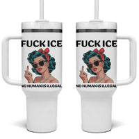F Ice No Human Is Illegal Tumbler With Handle Feminist Pop Art Against Ice Protest Resistance