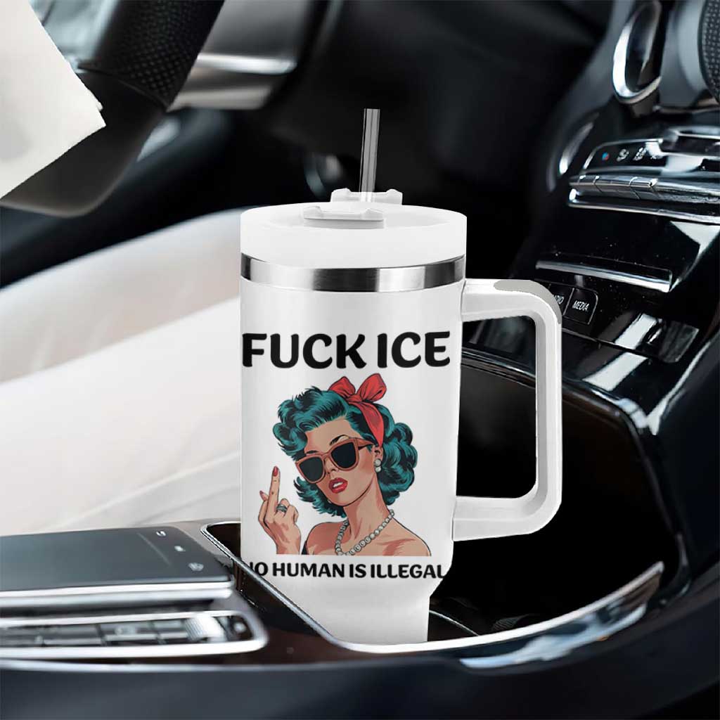 F Ice No Human Is Illegal Tumbler With Handle Feminist Pop Art Against Ice Protest Resistance