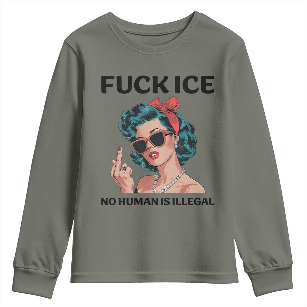 F Ice No Human Is Illegal Youth Sweatshirt Feminist Pop Art Against Ice Protest Resistance
