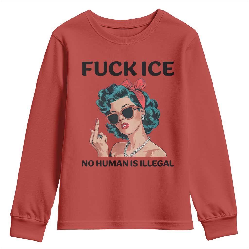 F Ice No Human Is Illegal Youth Sweatshirt Feminist Pop Art Against Ice Protest Resistance