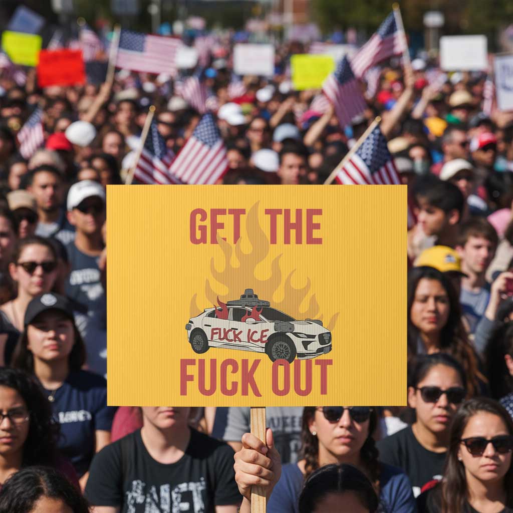 Ice Get the F Out Burning Car Graphic Protest Sign Against Ice Protest Resistance