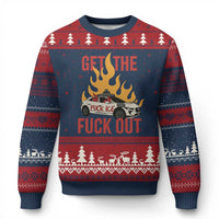 Ice Get the F Out Burning Car Graphic Ugly Christmas Sweater Against Ice Protest Resistance