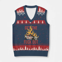 Ice Get the F Out Burning Car Graphic V-Neck Knit Sweater Vest Against Ice Protest Resistance