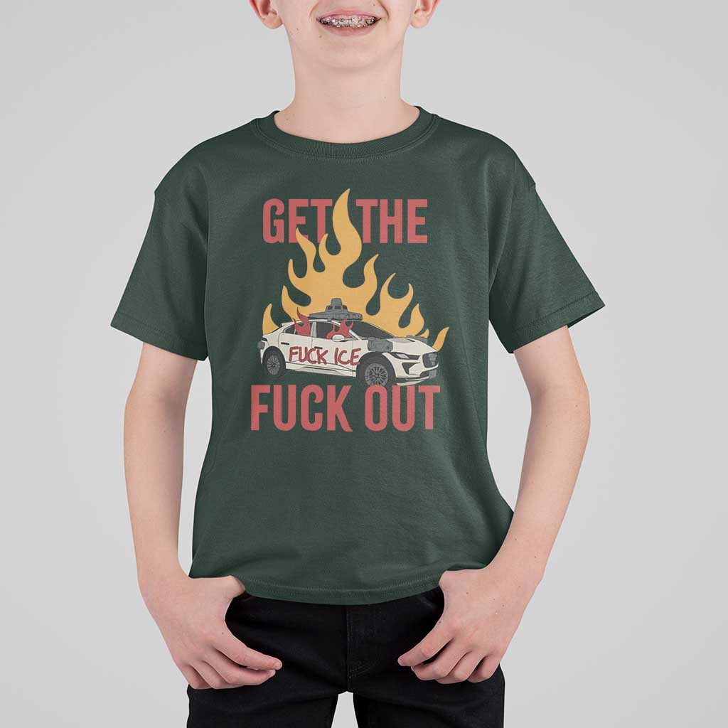 Ice Get the F Out Burning Car Graphic T Shirt For Kid Against Ice Protest Resistance