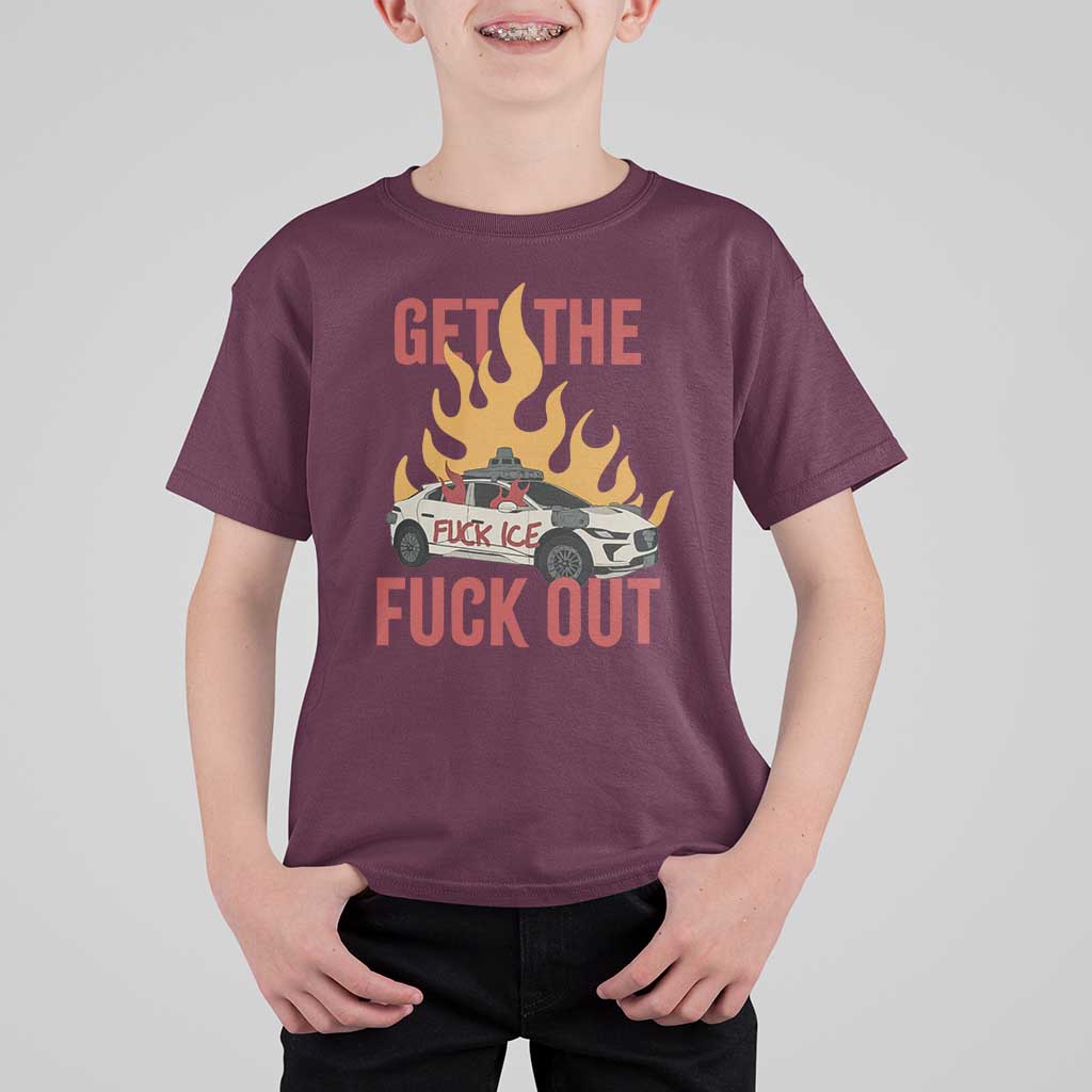 Ice Get the F Out Burning Car Graphic T Shirt For Kid Against Ice Protest Resistance