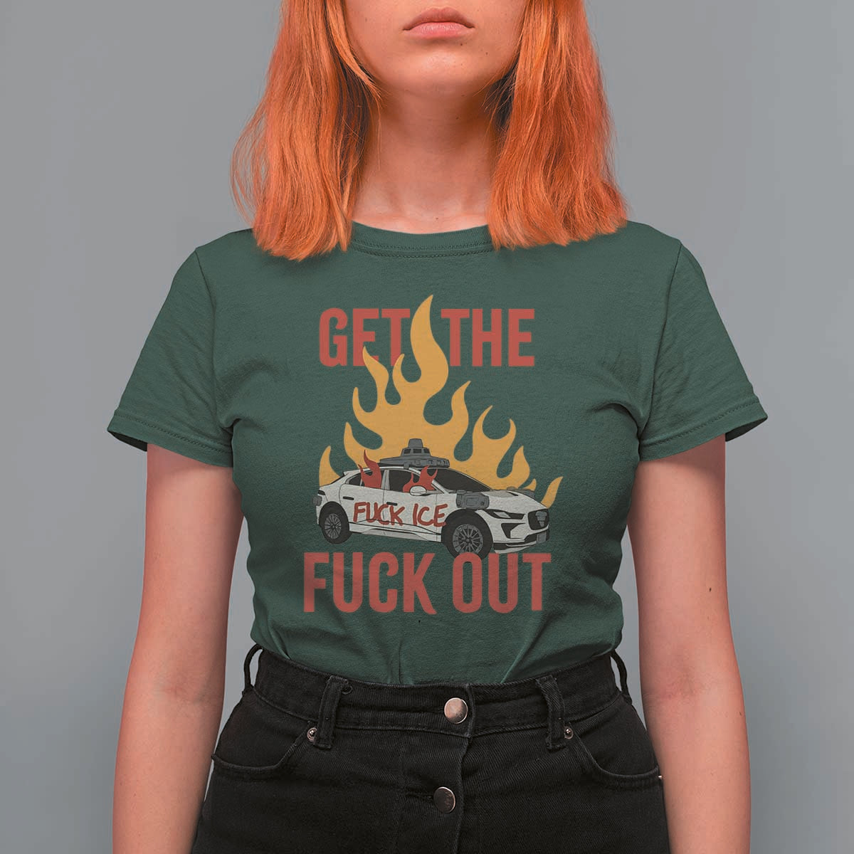 Ice Get the F Out Burning Car Graphic T Shirt For Women Against Ice Protest Resistance