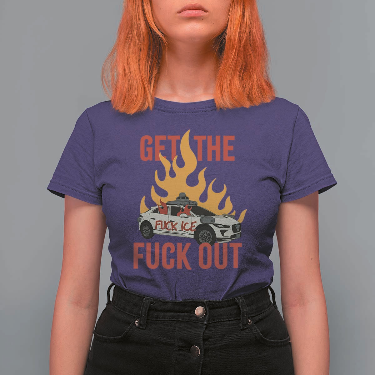 Ice Get the F Out Burning Car Graphic T Shirt For Women Against Ice Protest Resistance