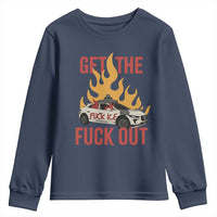 Ice Get the F Out Burning Car Graphic Youth Sweatshirt Against Ice Protest Resistance
