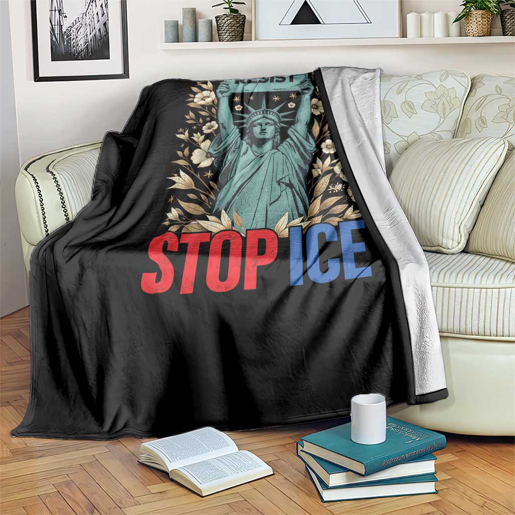 Statue of Liberty Resist Stop Ice Throw Blanket Floral Activist for Justice and Freedom