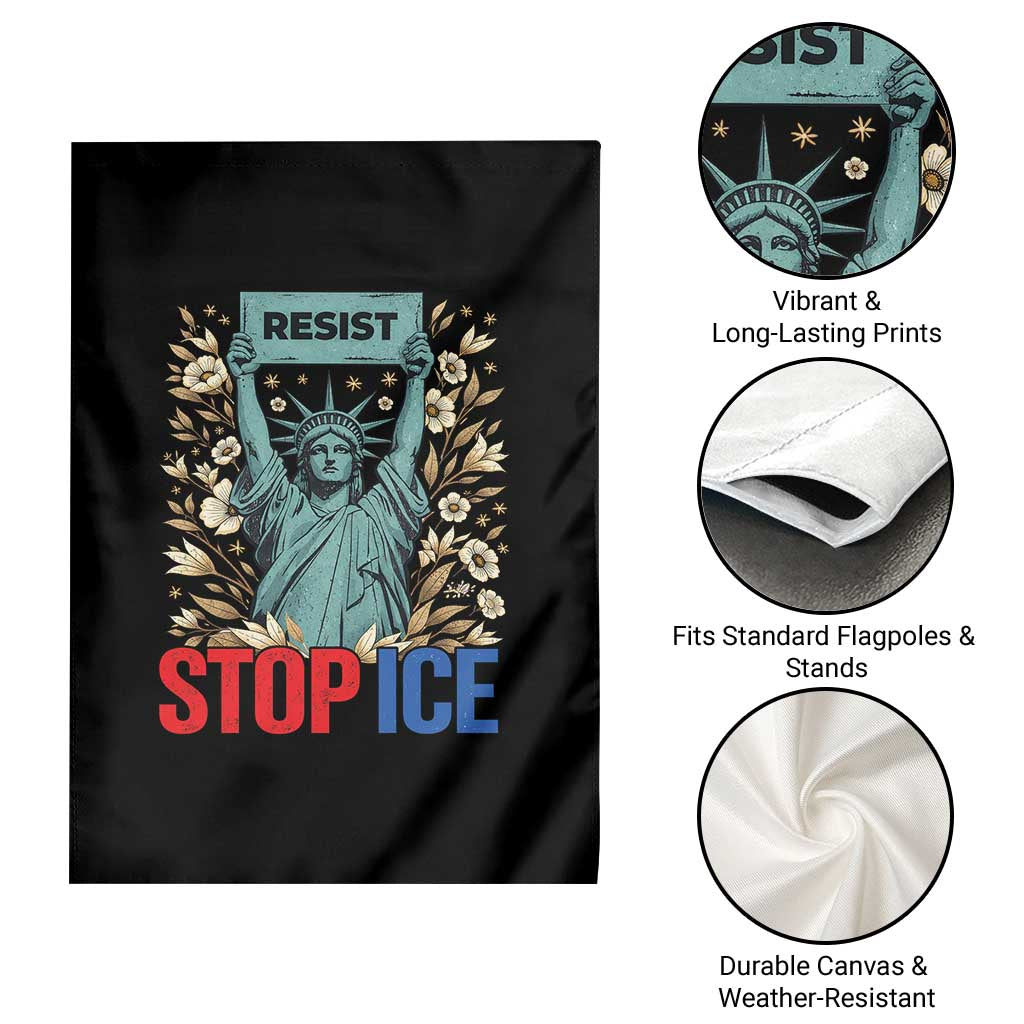 Statue of Liberty Resist Stop Ice Garden Flag Floral Activist for Justice and Freedom
