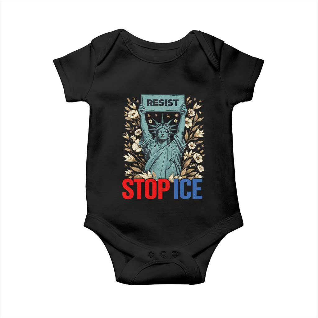Statue of Liberty Resist Stop Ice Baby Onesie Floral Activist for Justice and Freedom