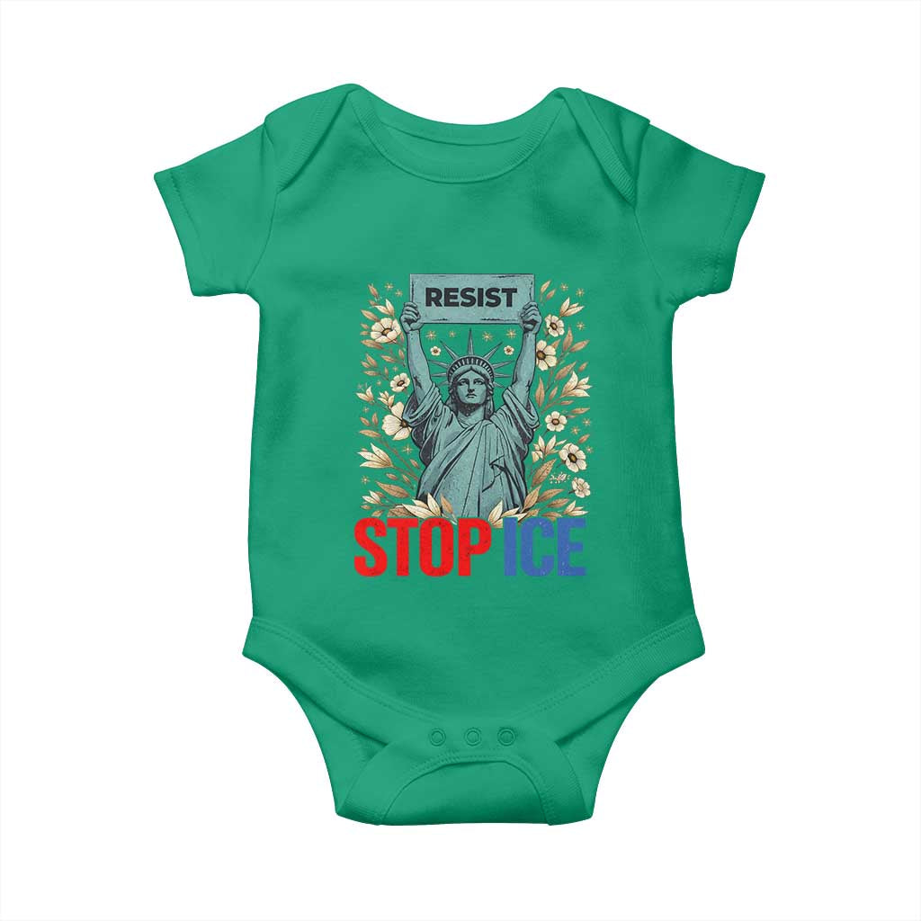 Statue of Liberty Resist Stop Ice Baby Onesie Floral Activist for Justice and Freedom