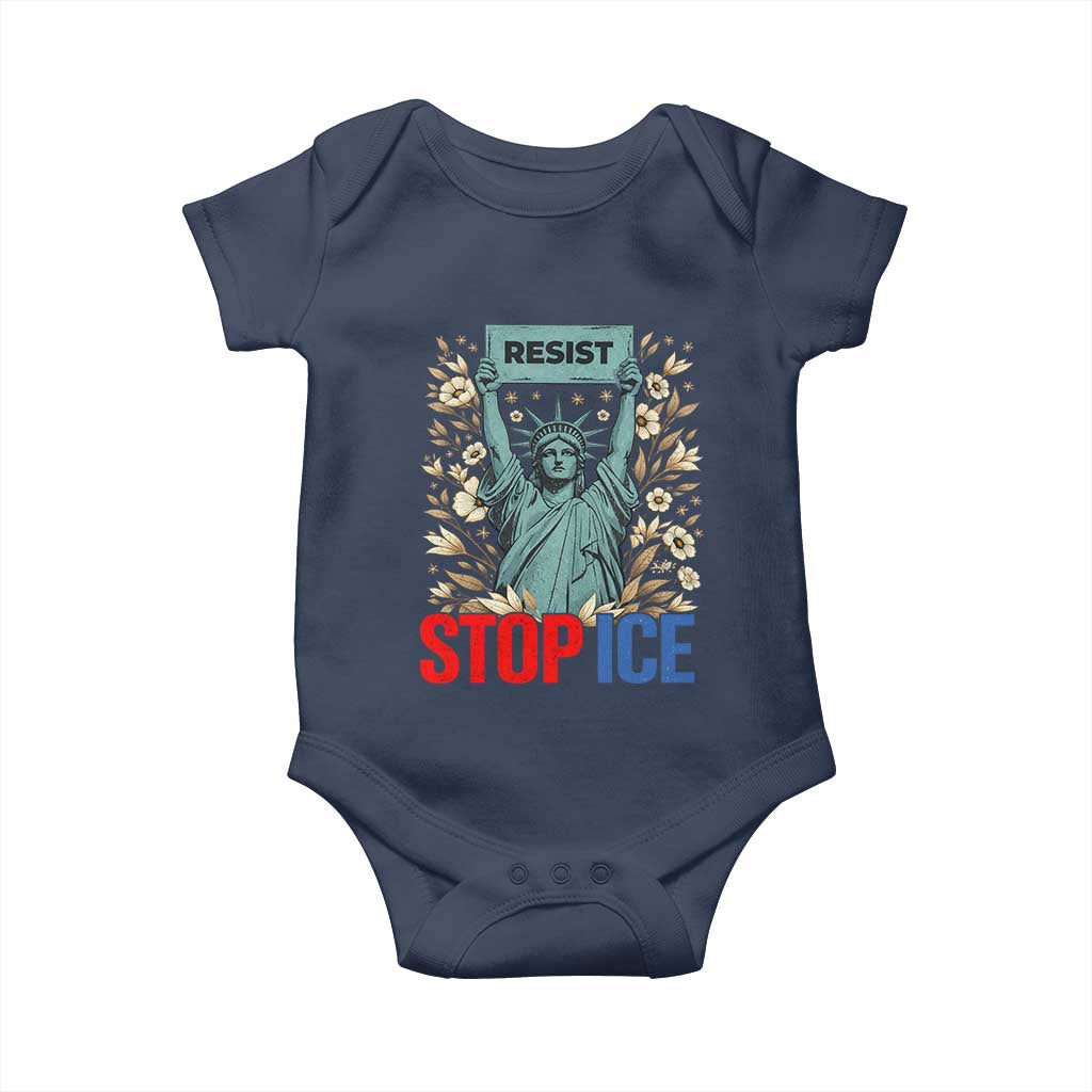 Statue of Liberty Resist Stop Ice Baby Onesie Floral Activist for Justice and Freedom