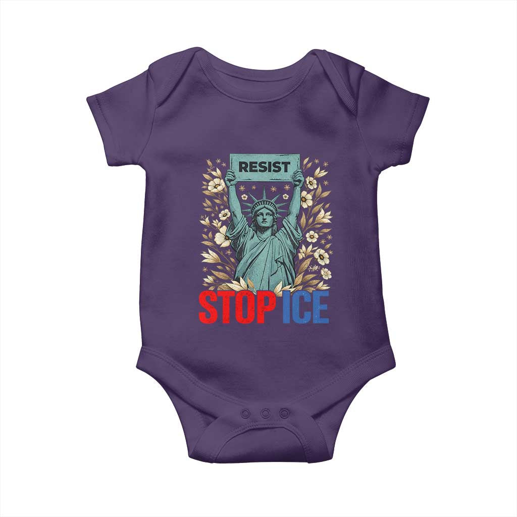 Statue of Liberty Resist Stop Ice Baby Onesie Floral Activist for Justice and Freedom