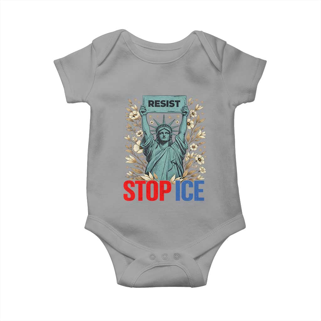 Statue of Liberty Resist Stop Ice Baby Onesie Floral Activist for Justice and Freedom