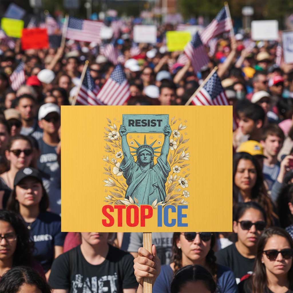 Statue of Liberty Resist Stop Ice Protest Sign Floral Activist for Justice and Freedom