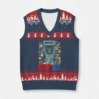 Statue of Liberty Resist Stop Ice V-Neck Knit Sweater Vest Floral Activist for Justice and Freedom