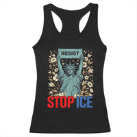 Statue of Liberty Resist Stop Ice Racerback Tank Top Floral Activist for Justice and Freedom