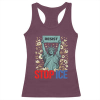 Statue of Liberty Resist Stop Ice Racerback Tank Top Floral Activist for Justice and Freedom